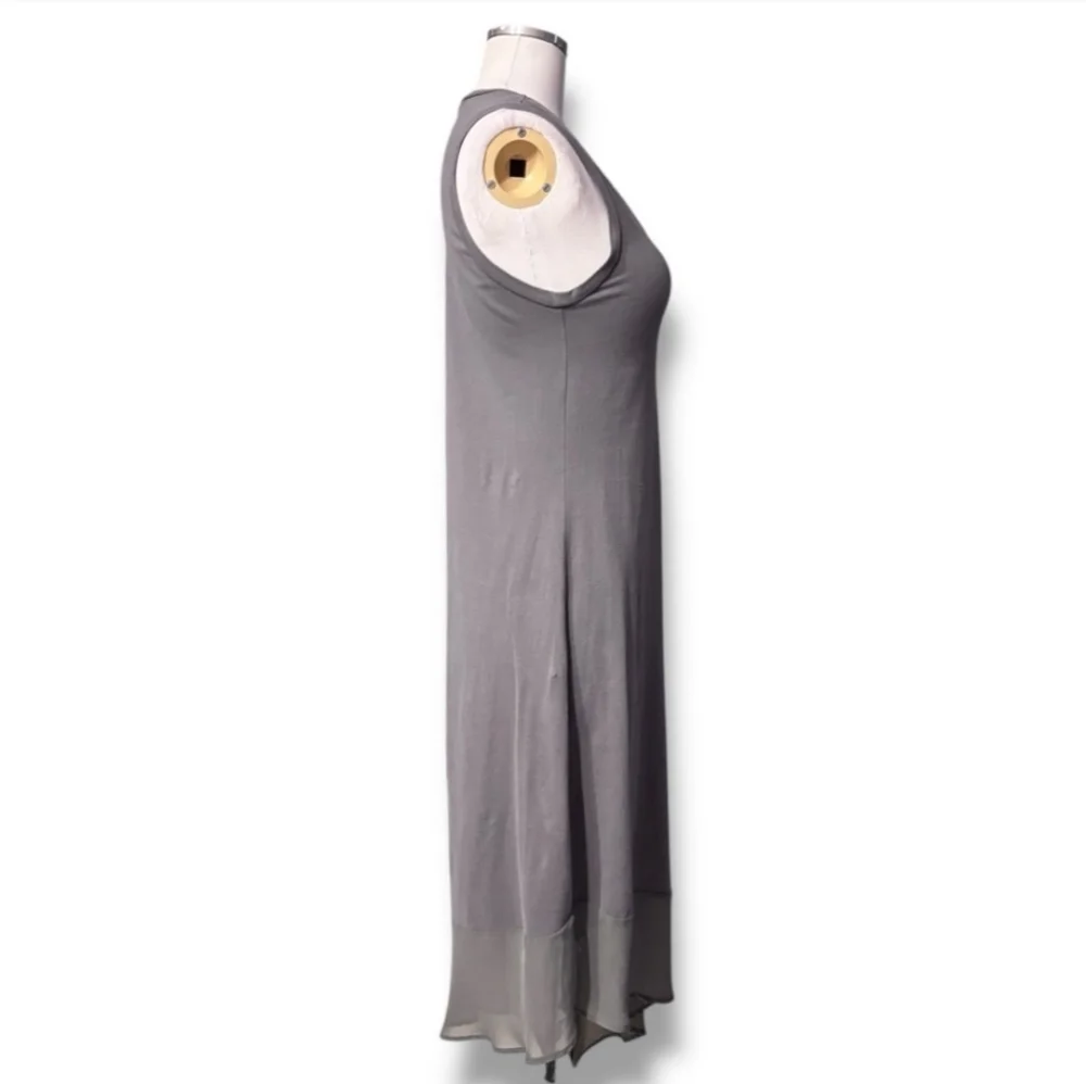 TOMMY BAHAMA Grey Knit & Chiffon Scoop Neck Sleeveless Dress Asymmetrical Hem
